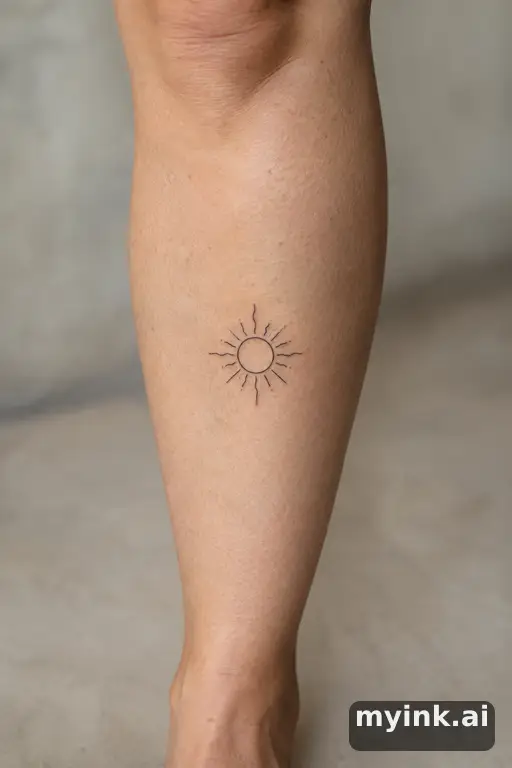 Sun with ornamental rays β Minimalist Leg Tattoo reference image