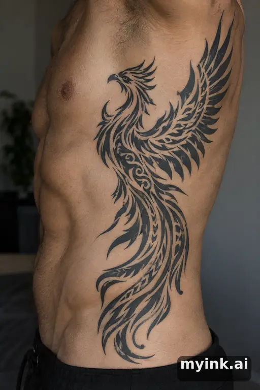 Phoenix rising — Tribal Rib Tattoo reference image