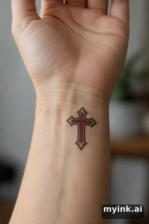 Small cross — Traditional Wrist Tattoo reference image