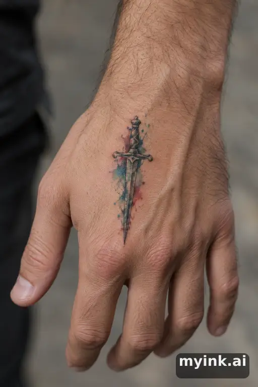 Small dagger — Watercolor Hand Tattoo reference image