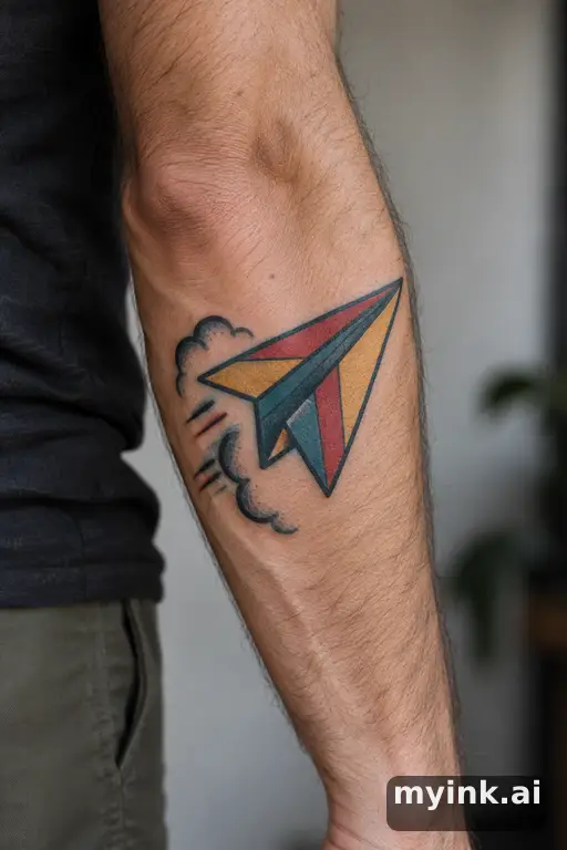 Paper plane — Traditional Forearm Tattoo reference image
