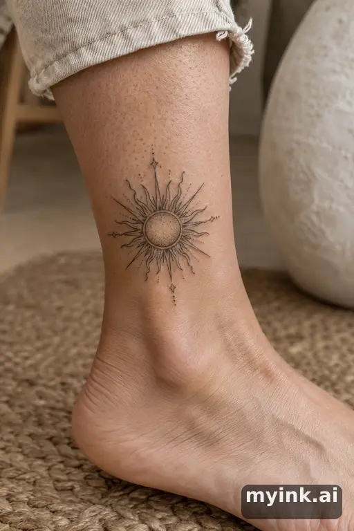 Sun with ornamental rays — Fine Line Tattoo reference image