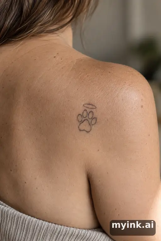 Paw print with a halo — Minimalist Memorial Tattoo reference image
