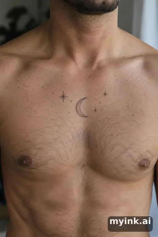 Crescent moon with stars — Minimalist Masculine Tattoo reference image