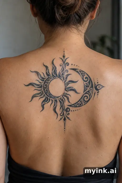 Sun and moon together — Tribal Sun Tattoo reference image