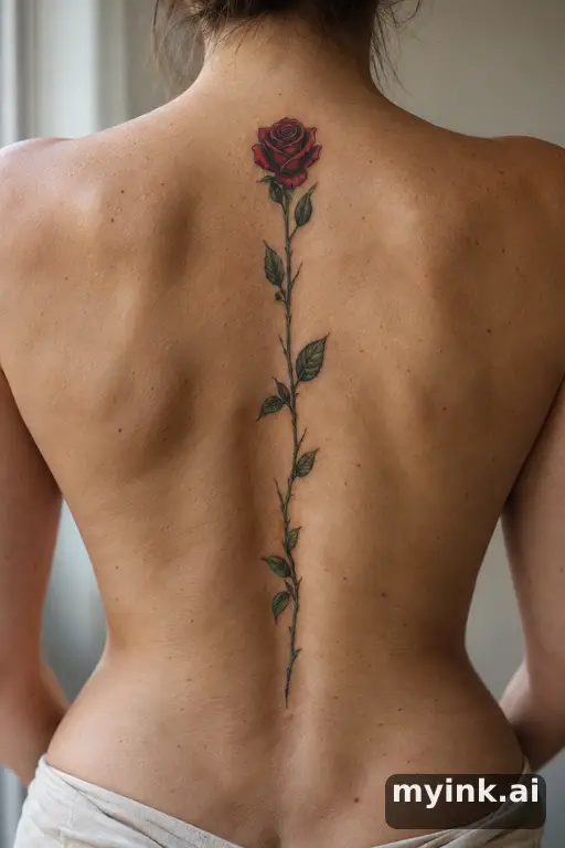 Tiny rose — Neo-Traditional Spine Tattoo reference image