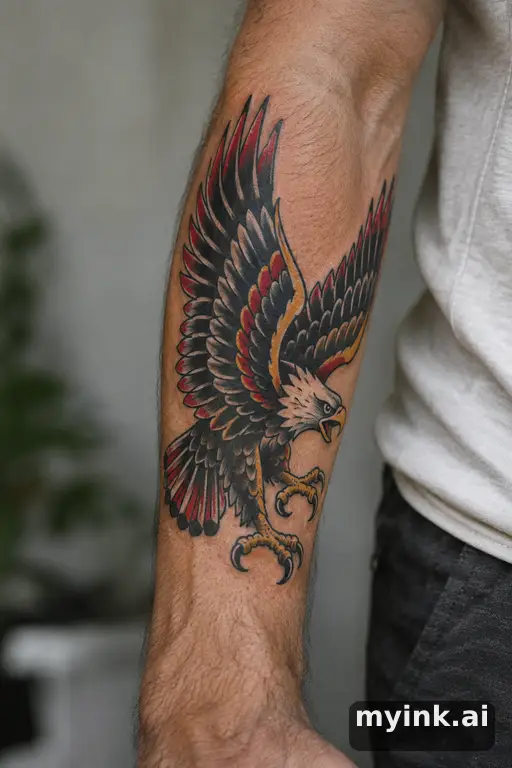 Eagle with spread wings — Traditional Forearm Tattoo reference image