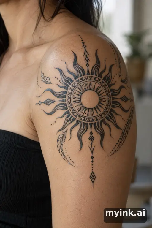 Geometric sun β Tribal Sun Tattoo reference image