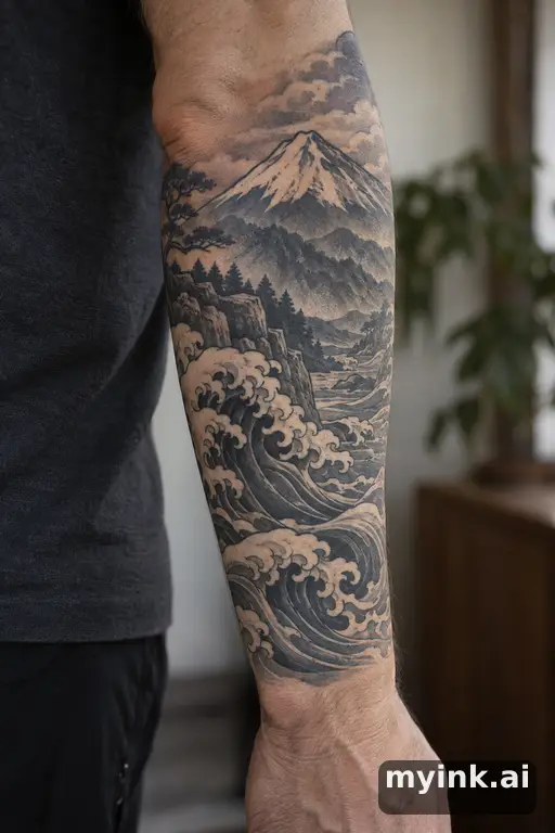 Mountain landscape — Japanese Masculine Tattoo reference image