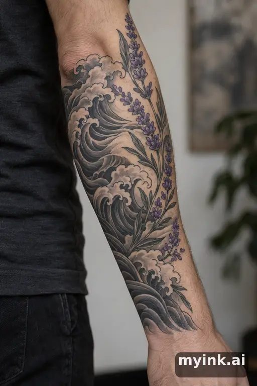 Sprig of lavender — Japanese Forearm Tattoo reference image