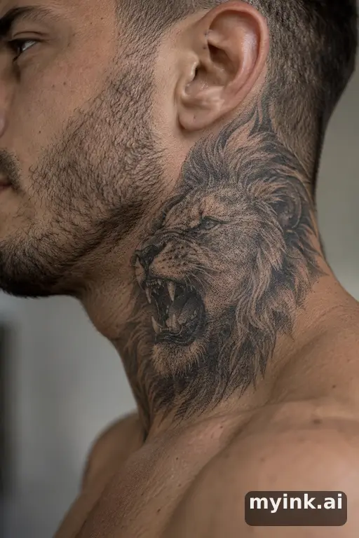 Roaring lion head — Dotwork Masculine Tattoo reference image