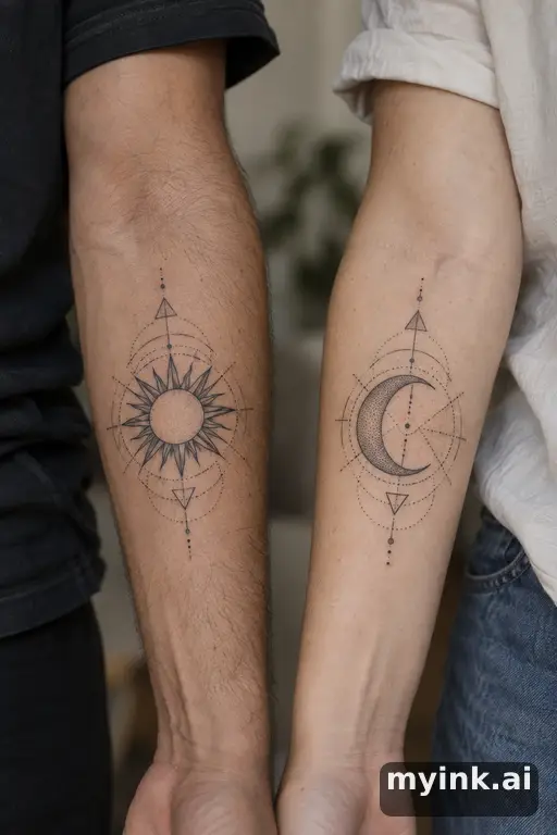 Matching sun and moon — Geometric Matching Tattoo reference image