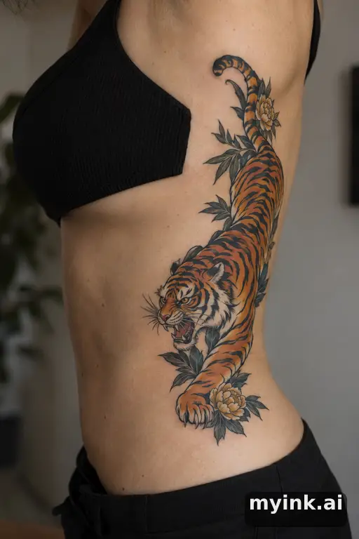 Tiger — Neo-Traditional Rib Tattoo reference image