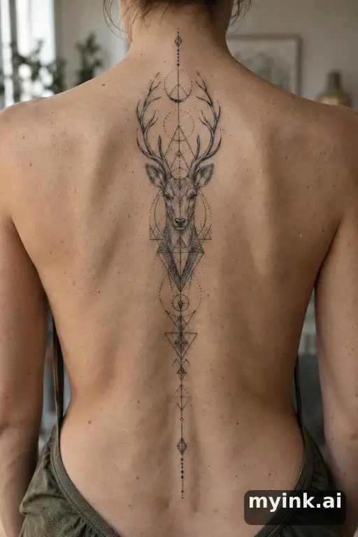 Stag head — Geometric Spine Tattoo reference image