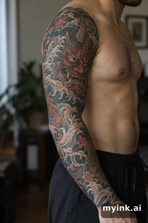 Oni demon mask — Japanese Sleeve Tattoo reference image
