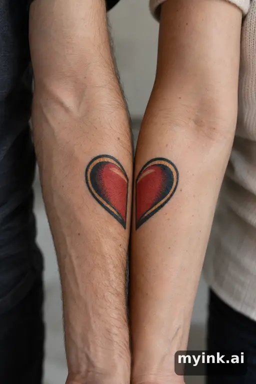Two halves of a heart — Traditional Matching Tattoo reference image
