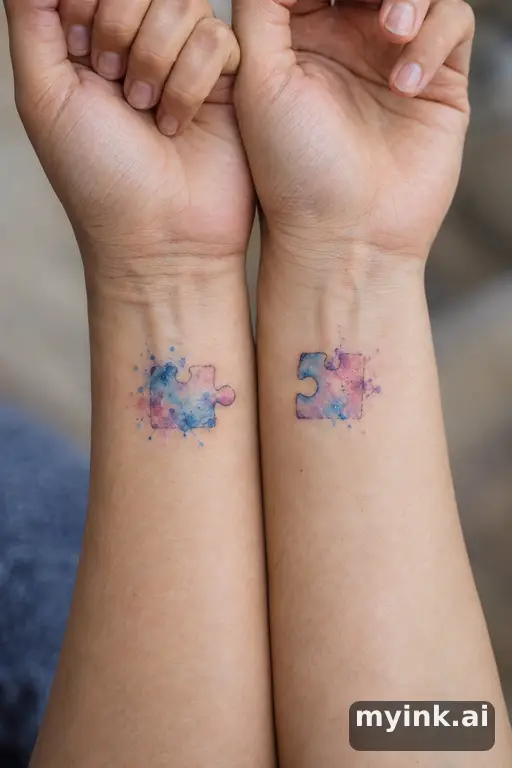 Two halves of a puzzle piece — Watercolor Best Friend Tattoo reference image