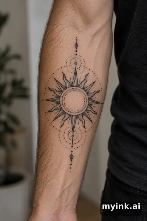 Sun with ornamental rays — Geometric Sun Tattoo reference image