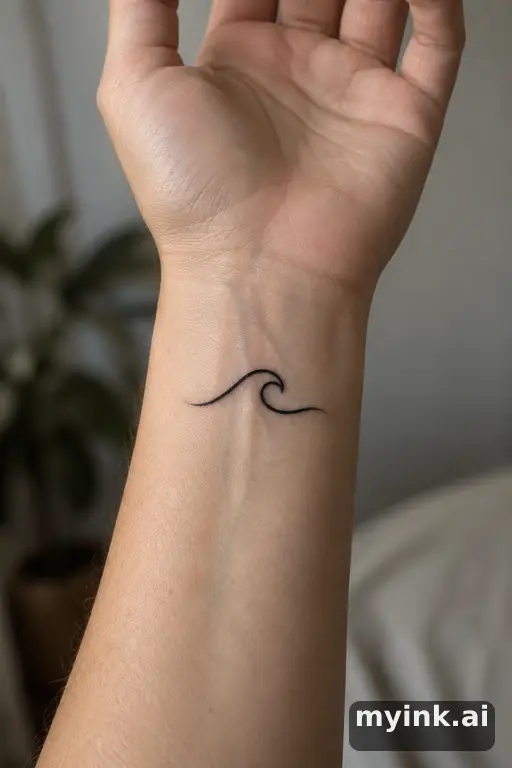 Single-line ocean wave — Blackwork Wrist Tattoo reference image