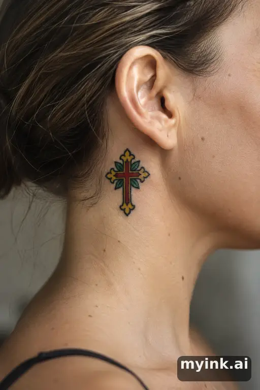 Small cross — Traditional Neck Tattoo reference image