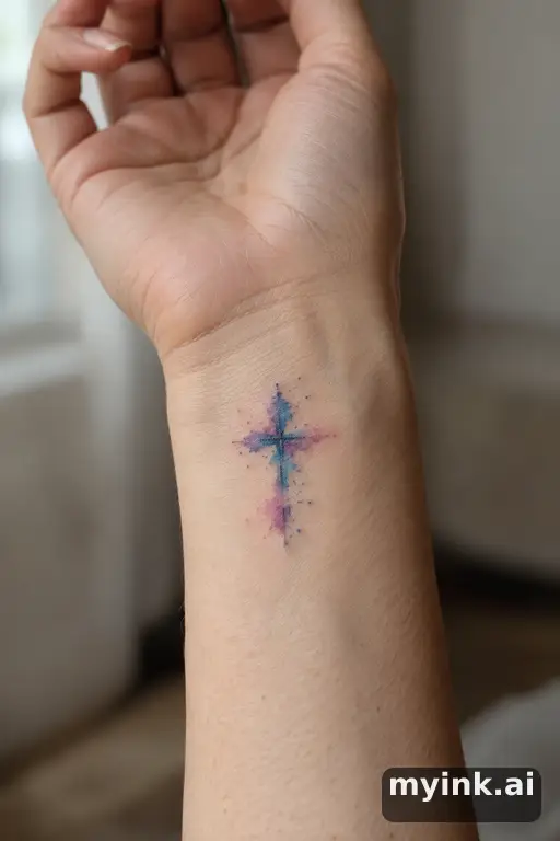 Small cross — Watercolor Wrist Tattoo reference image