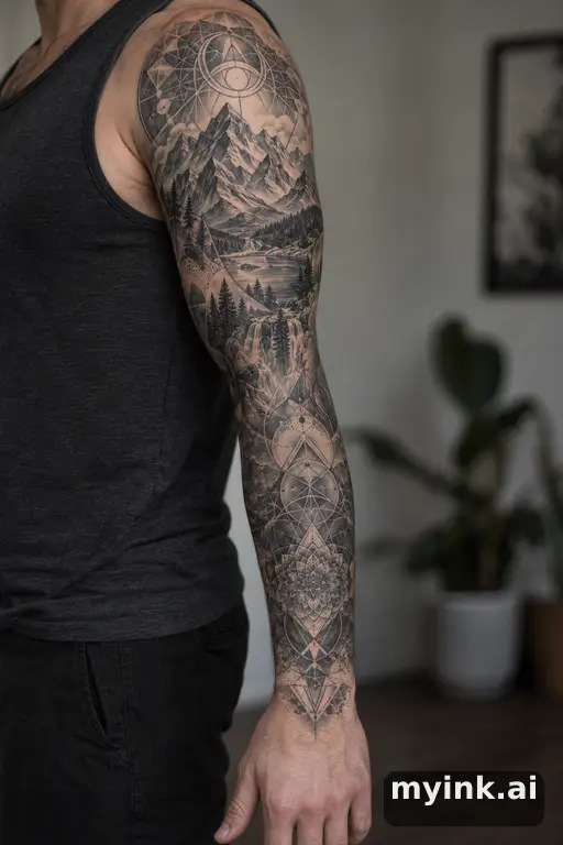Mountain landscape — Geometric Sleeve Tattoo reference image