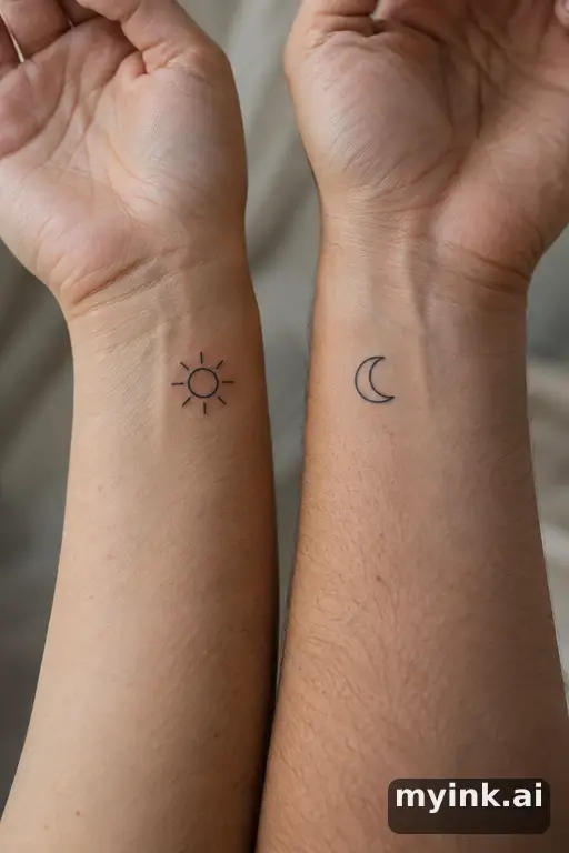 Matching sun and moon — Minimalist Best Friend Tattoo reference image