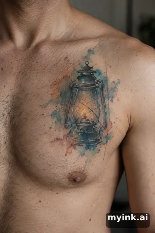 Lantern with a small flame — Watercolor Memorial Tattoo reference image