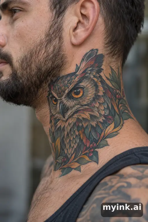 Owl β Neo-Traditional Masculine Tattoo reference image