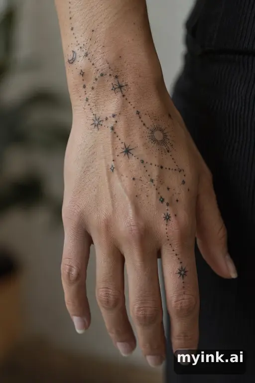 Star constellation — Dotwork Hand Tattoo reference image