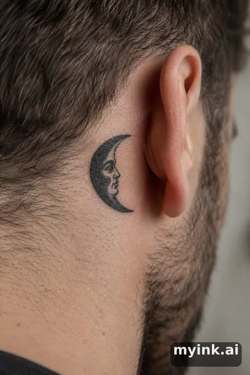Moon with a face — Blackwork Moon Tattoo reference image