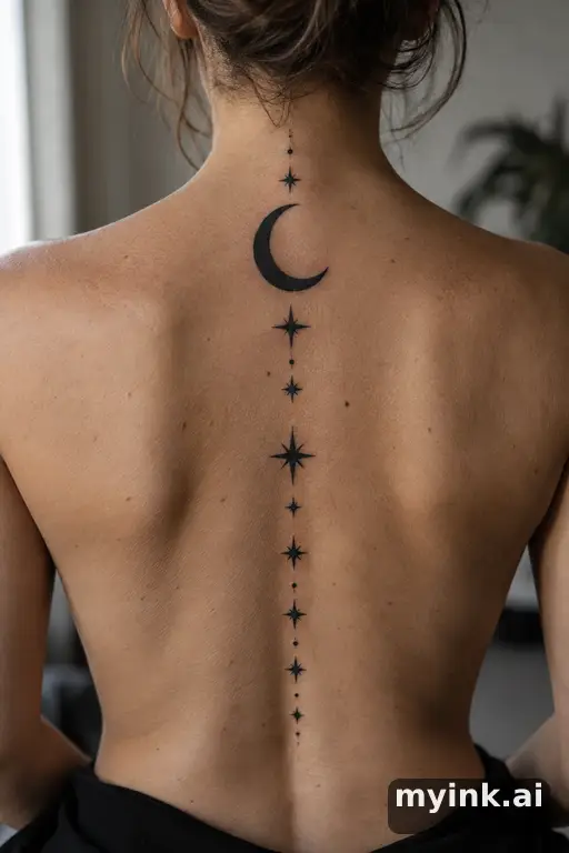 Crescent moon with stars — Blackwork Moon Tattoo reference image