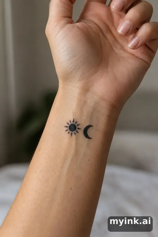 Sun and moon pair — Blackwork Wrist Tattoo reference image