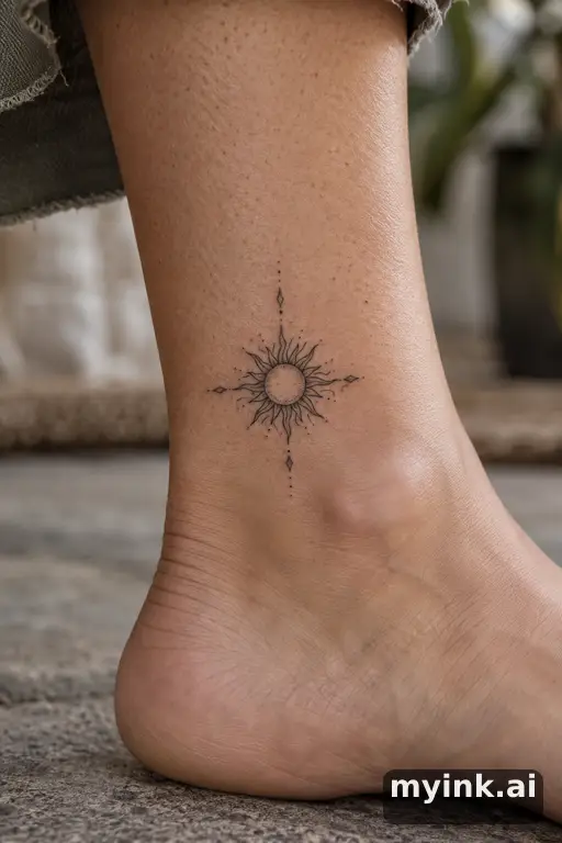 Sun with ornamental rays — Fine Line Tattoo reference image