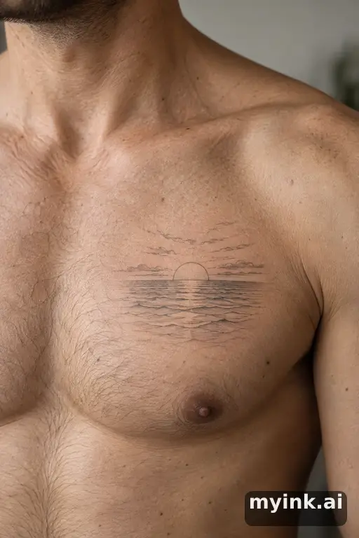 Sunset over the sea — Fine Line Memorial Tattoo reference image