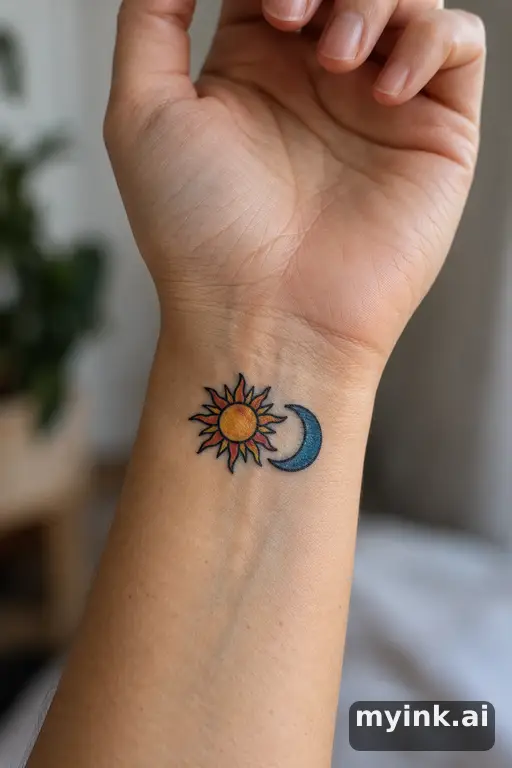 Sun and moon pair — Traditional Wrist Tattoo reference image
