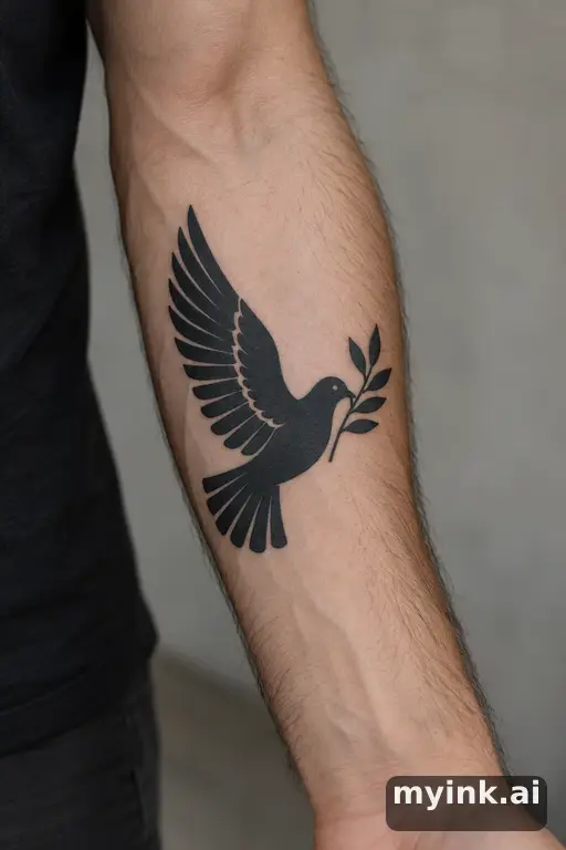 Dove carrying an olive branch — Blackwork Memorial Tattoo reference image