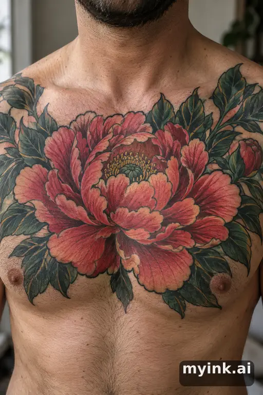 Blooming peony β Neo-Traditional Masculine Tattoo reference image