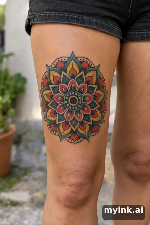 Mandala β Traditional Thigh Tattoo reference image