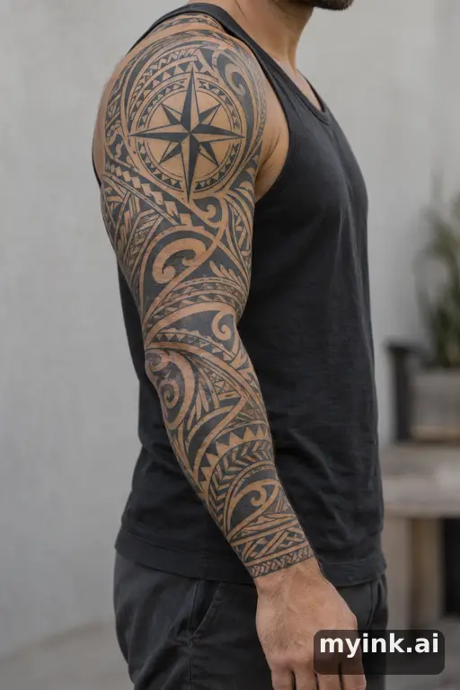 Compass rose — Tribal Sleeve Tattoo reference image