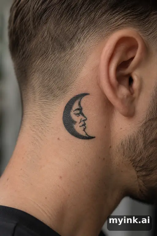 Moon with a face — Blackwork Moon Tattoo reference image