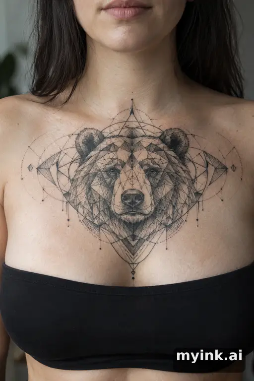 Grizzly bear head β Geometric Chest Tattoo reference image