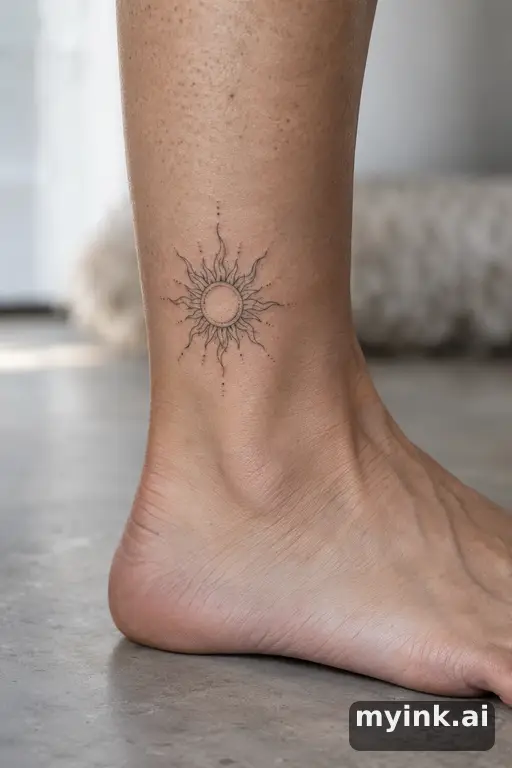 Sun with ornamental rays — Fine Line Tattoo reference image