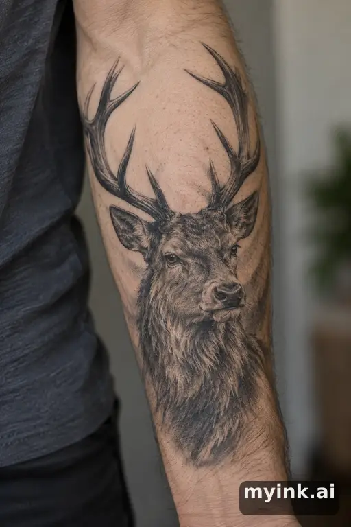Stag head — Realistic Forearm Tattoo reference image
