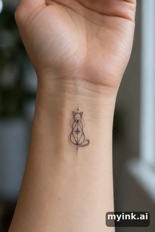 Tiny cat silhouette — Geometric Small Tattoo reference image