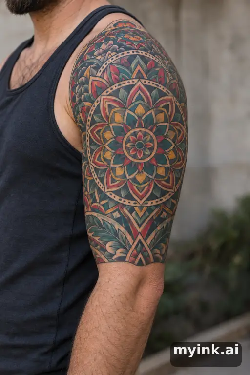 Sacred geometry mandala β Traditional Half Sleeve Tattoo reference image