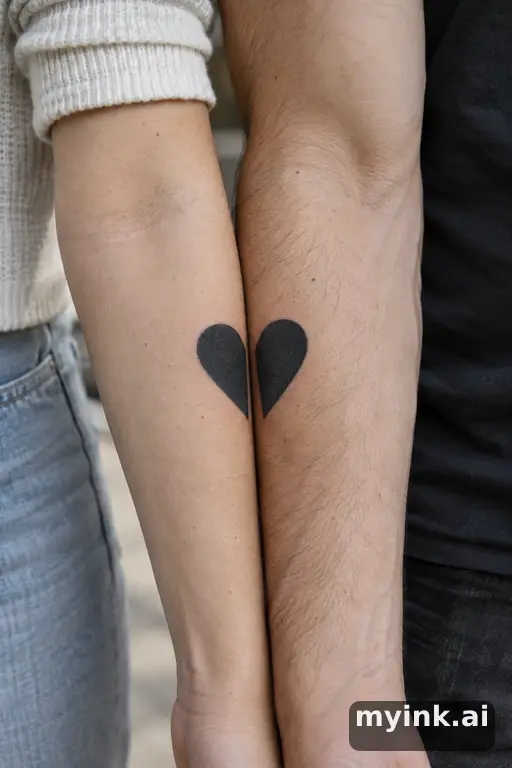 Two halves of a heart — Blackwork Matching Tattoo reference image