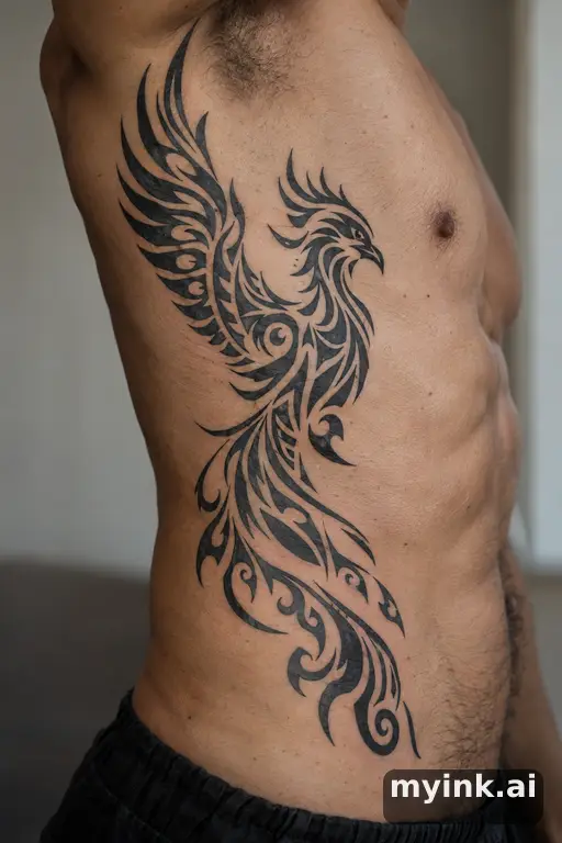 Phoenix rising — Tribal Rib Tattoo reference image