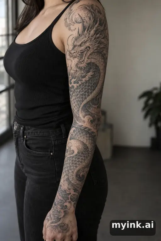 Dragon — Dotwork Sleeve Tattoo reference image