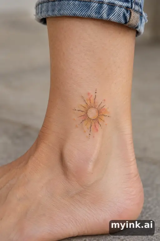 Small fine-line sun β Watercolor Sun Tattoo reference image
